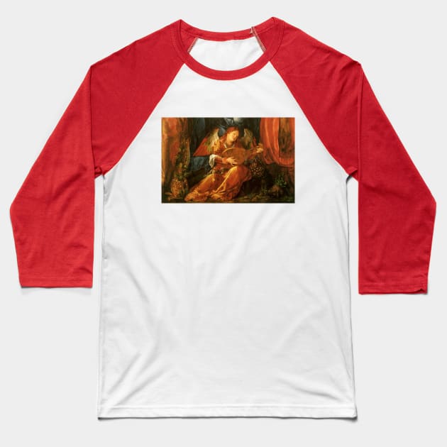 Feast of the Rose Garlands, angel detail by Albrecht Durer Baseball T-Shirt by MasterpieceCafe